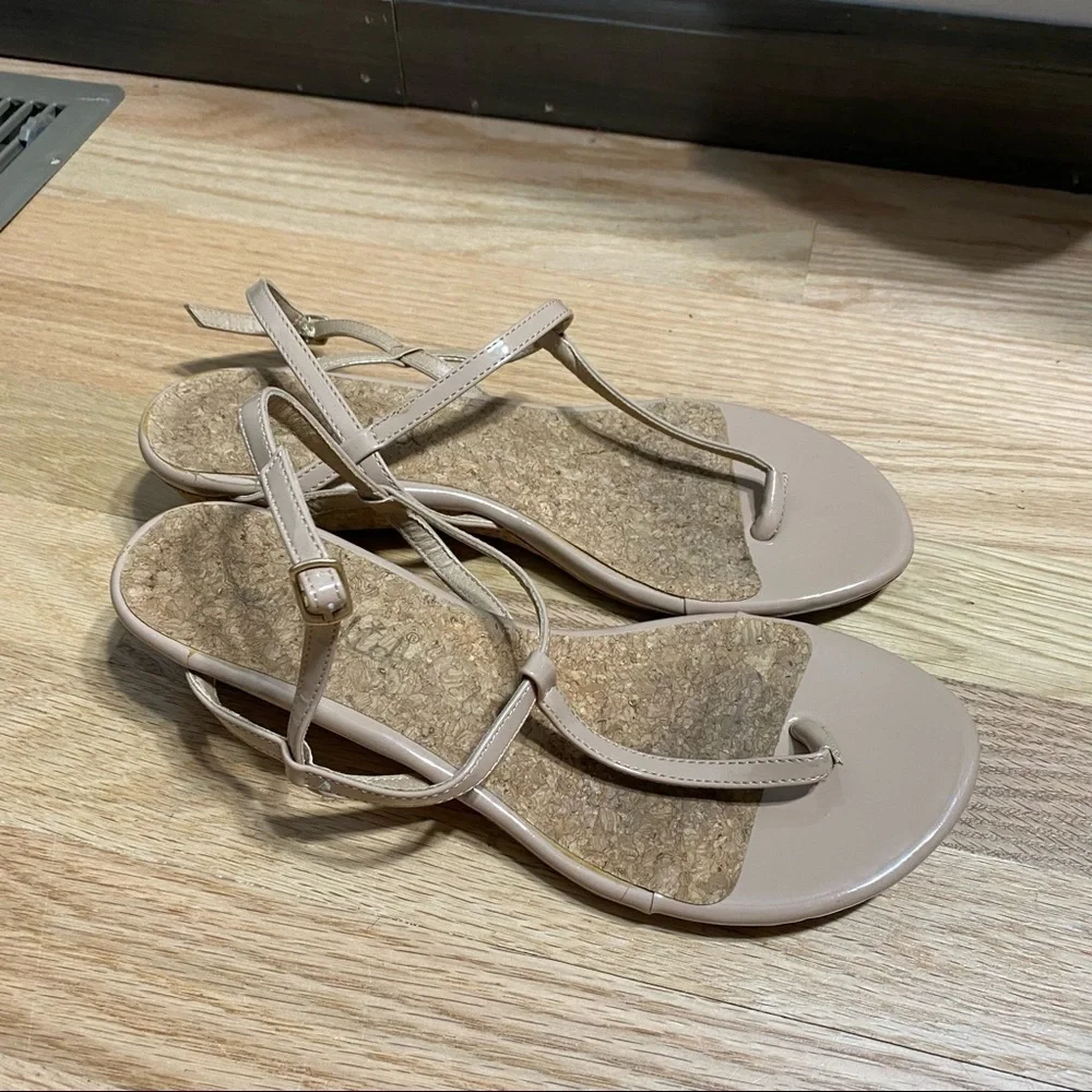 Splendid Cork Wedge Cream Sandals Sz 8 Women’s Open Toe Nude Color